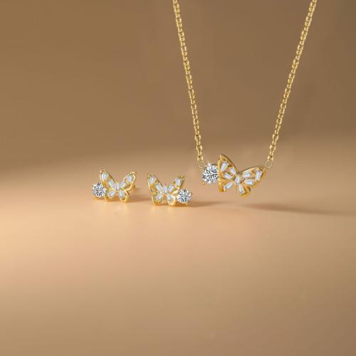 Mosaz Šperky Set, Stud náušnice & náhrdelník, Motýl, á, 2 kusy & pro ženy & s drahokamu, více barev na výběr, Prodáno By nastavit