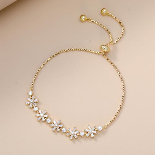 laiton bracelet, flocon de neige, réglable & pavé de micro zircon & pour femme, plus de couleurs à choisir, Longueur Environ 6-9 pouce, Vendu par PC