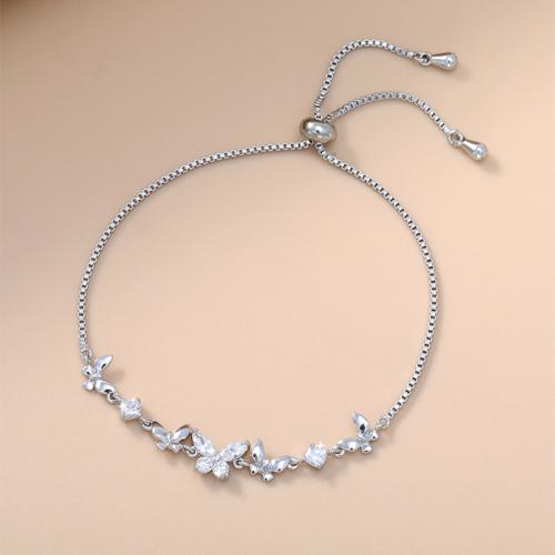 銅 ブレスレット, 蝶, メッキ, 調節の可能性がある & ボックス チェーン & マイクロパヴェジルコニア & 女性用, シルバー, 長さ 約 6-9 インチ, 売り手 パソコン