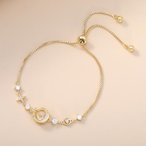 銅 ブレスレット, 月とスター, メッキ, 調節の可能性がある & ボックス チェーン & マイクロパヴェジルコニア & 女性用, 無色, 長さ 約 6-9 インチ, 売り手 パソコン