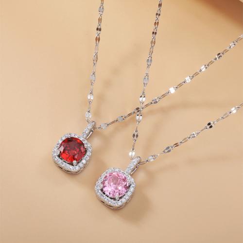 laiton collier, avec 1.6inch chaînes de rallonge, cadre, Placage, Chaîne de pièce tordue & pavé de micro zircon & pour femme, plus de couleurs à choisir, Longueur Environ 15.4 pouce, Vendu par PC