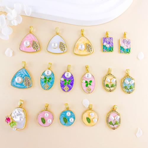 Šatonové mosaz Přívěsky, s Plastové Pearl, á, DIY & smalt & s drahokamu, více barev na výběr, nikl, olovo a kadmium zdarma, Prodáno By PC