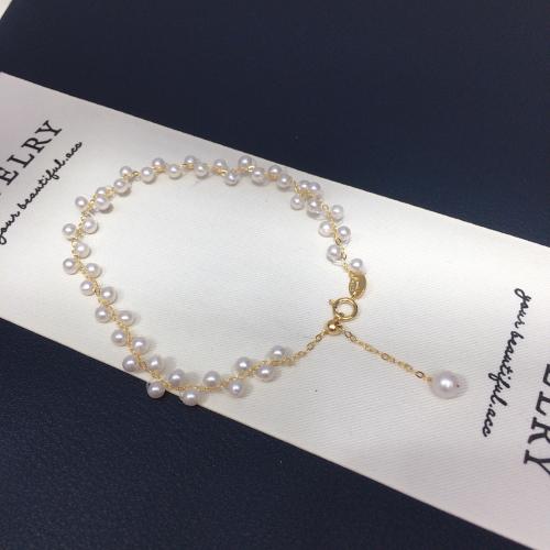 Bracelet en perles de culture d'eau douce, argent sterling 925, avec perle d'eau douce cultivée, Rond, Placage de couleur d'or, bijoux de mode, plus de couleurs à choisir, 3-4mm, Longueur 20 cm, Vendu par PC