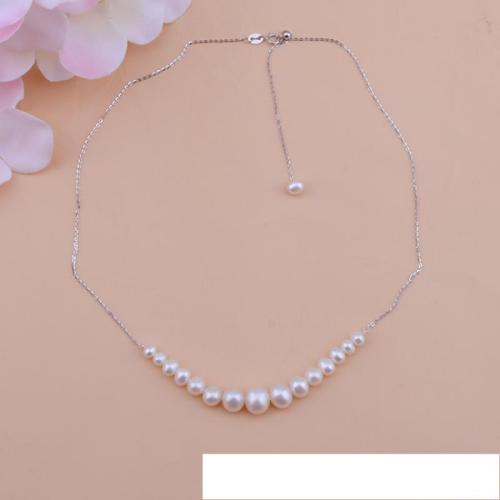 925 Sterling Silver Pärlhalsband, med Freshwater Pearl, Något rund, guldfärg pläterade, mode smycken, fler färger för val, 4-5mm, Längd 45 cm, Säljs av PC