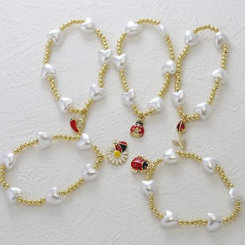 Bracelets en laiton, avec perle de plastique, fruitcéréale, Placage, bijoux de mode & pavé de micro zircon & émail, plus de couleurs à choisir, protéger l'environnement, sans nickel, plomb et cadmium, Vendu par PC