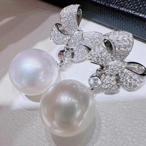 Boucles d'oreilles en laiton zircon cubique pavent, avec perle de plastique, Placage, bijoux de mode & pavé de micro zircon & pour femme, Vendu par paire