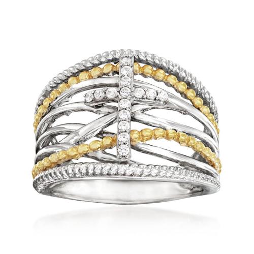 Krychlový Circonia Micro vydláždit mosazný prsten, Mosaz, vícevrstvá & různé velikosti pro výběr & micro vydláždit kubické zirkony & pro ženy & dva tón, Prodáno By PC