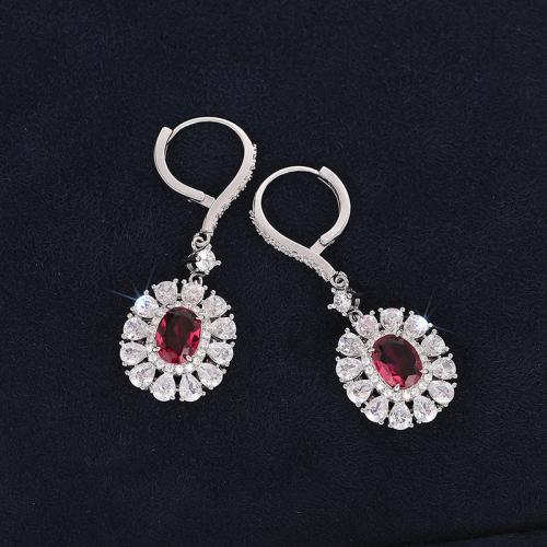 Boucles d'oreilles en laiton zircon cubique pavent, fleur, Placage, bijoux de mode & pavé de micro zircon & pour femme, Vendu par paire