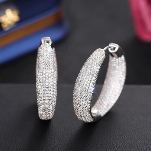 Boucles d'oreilles en laiton zircon cubique pavent, Placage, bijoux de mode & pavé de micro zircon & pour femme, plus de couleurs à choisir, Vendu par paire