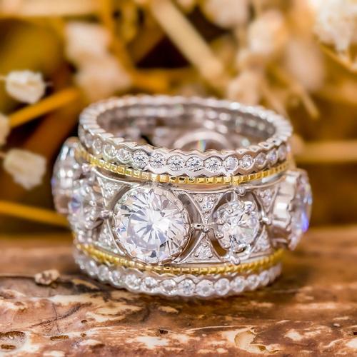 Krychlový Circonia Micro vydláždit mosazný prsten, Mosaz, různé velikosti pro výběr & micro vydláždit kubické zirkony & pro ženy & dva tón, Prodáno By PC