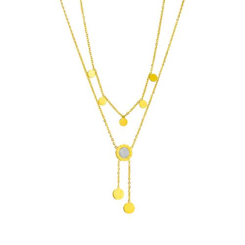 Nerezová ocel šperky náhrdelník, 304 Stainless Steel, s White Shell, Dvojitá vrstva & módní šperky & pro ženy, zlatý, Prodáno By PC