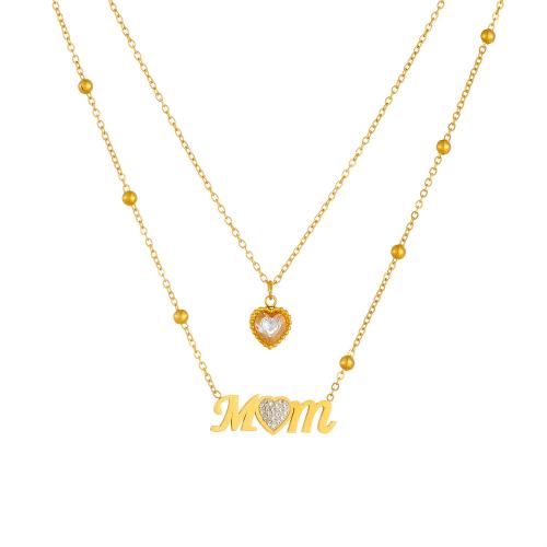 Nerezová ocel šperky náhrdelník, 304 Stainless Steel, Dvojitá vrstva & pro ženy & s drahokamu, zlatý, Prodáno By PC