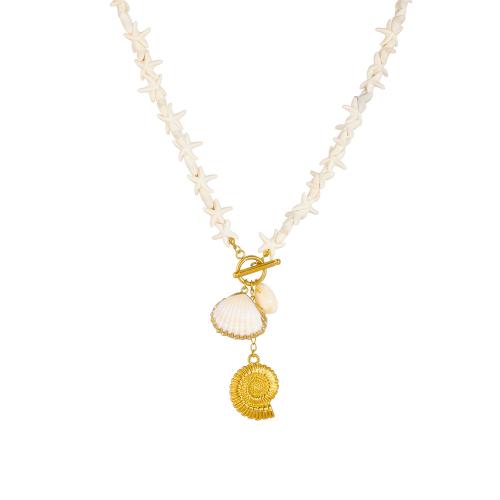 Nerezová ocel šperky náhrdelník, 304 Stainless Steel, s Skořápka, barva pozlacený, módní šperky & pro ženy, Prodáno By PC