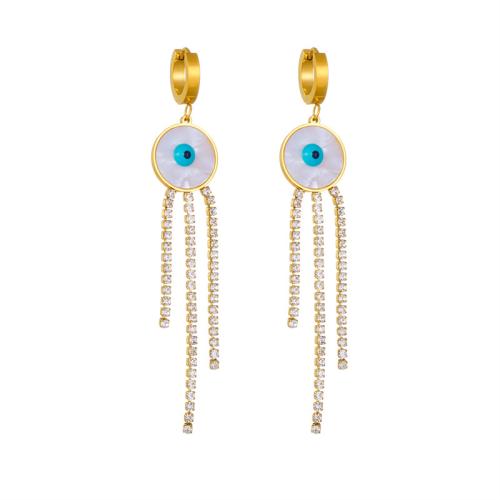 Boucles d'oreilles Mal Eye, Acier inoxydable 304, avec coquille blanche, styles différents pour le choix & pour femme & avec strass, doré, Vendu par paire