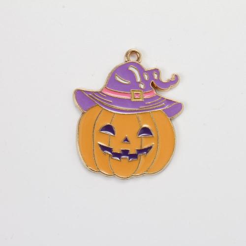 Móda Halloween přívěšek, Zinek, Dýně, barva pozlacený, Halloweenský design & DIY & smalt, smíšené barvy, 33.60x28.30x1.30mm, Prodáno By PC