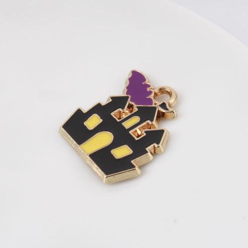 Móda Halloween přívěšek, Zinek, Hrad, barva pozlacený, Halloweenský design & DIY & smalt, smíšené barvy, 17x16x1.30mm, Prodáno By PC