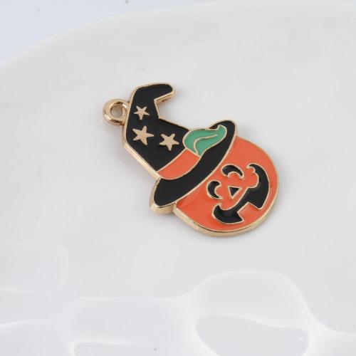 Móda Halloween přívěšek, Zinek, Dýně, barva pozlacený, Halloweenský design & DIY & smalt, smíšené barvy, 23.50x20.70x2.20mm, Prodáno By PC