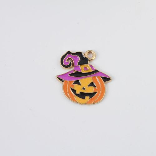 Móda Halloween přívěšek, Zinek, Dýně, barva pozlacený, Halloweenský design & DIY & smalt, smíšené barvy, 21x20.70x1.20mm, Prodáno By PC
