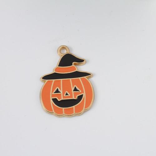 Móda Halloween přívěšek, Zinek, Dýně, barva pozlacený, Halloweenský design & DIY & smalt, smíšené barvy, 26.50x19x1.40mm, Prodáno By PC