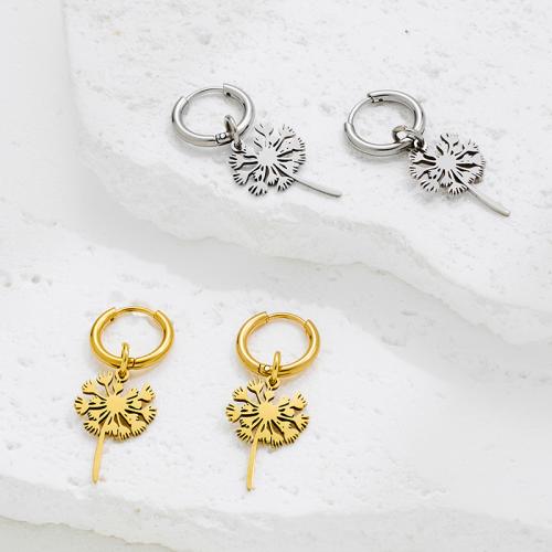 Edelstahl Tropfen Ohrring, 304 Edelstahl, Löwenzahn, plattiert, Modeschmuck, keine, verkauft von Paar