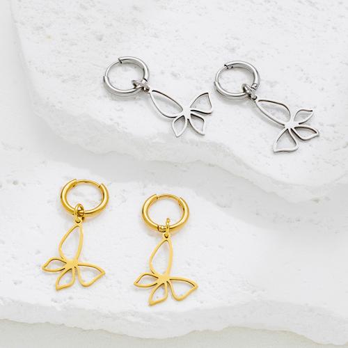 Edelstahl Tropfen Ohrring, 304 Edelstahl, Schmetterling, plattiert, Modeschmuck, keine, verkauft von Paar