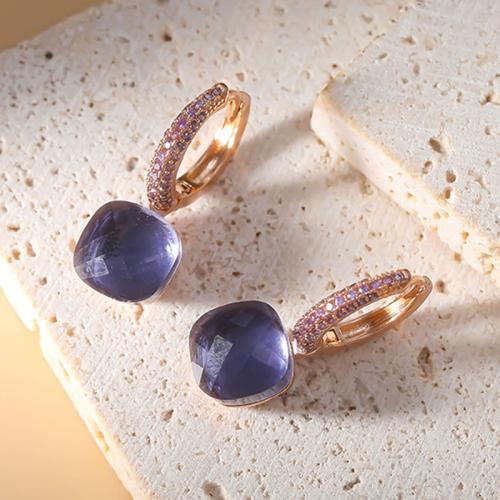 laiton Boucles d'oreilles pendantes Hoop Huggie, Motif géométrique, Plaqué de couleur d'or rose, pavé de micro zircon & pour femme, 9x23mm, Vendu par PC