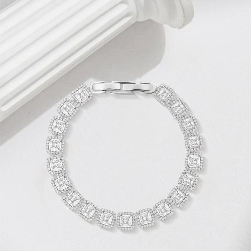 laiton bracelet, Motif géométrique, Placage, pavé de micro zircon & pour femme, argent, Longueur Environ 6.7 pouce, Vendu par PC