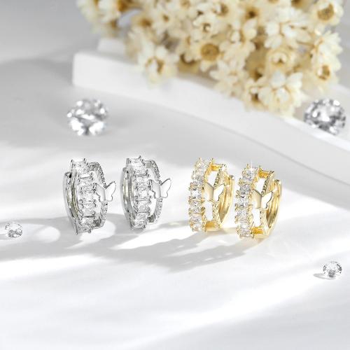 Boucles d'oreilles en laiton zircon cubique pavent, Placage, bijoux de mode & pavé de micro zircon, plus de couleurs à choisir, protéger l'environnement, sans nickel, plomb et cadmium, Vendu par paire