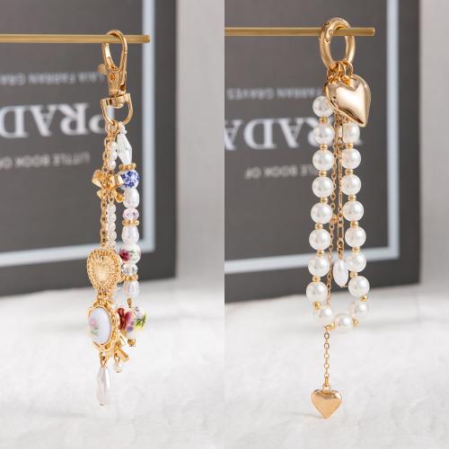 Llaveros, aleación de zinc, con Perlas de plástico ABS & Porcelana & Acrílico, chapado en color dorado, Joyería, más colores para la opción, Vendido por UD