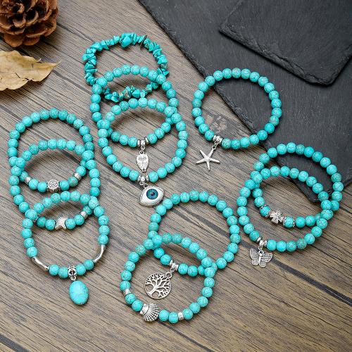 Bijoux bracelets de mode, alliage de zinc, avec turquoise synthétique, bijoux de mode, plus de couleurs à choisir, Vendu par PC
