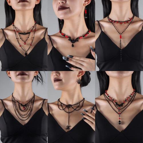 halloween Halsband, örhänge & halsband, Zink Alloy, med Glas & Plast & Järn, guldfärg pläterade, Design för halloween & flerskikts, fler färger för val, Säljs av Ställ