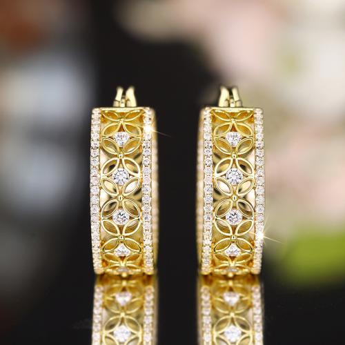 Boucles d'oreilles en laiton zircon cubique pavent, Placage, pavé de micro zircon & pour femme & creux, Vendu par paire