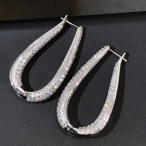 Boucles d'oreilles en laiton zircon cubique pavent, Placage, bijoux de mode & pavé de micro zircon & pour femme, Vendu par paire