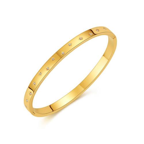 Acier inoxydable 304 bracelet ordinaire, Placage, bijoux de mode & pavé de micro zircon & pour femme, doré, Vendu par PC