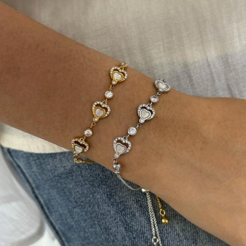 Bijoux bracelet en acier inoxydable, Acier inoxydable 304, avec coquille blanche, Placage, styles différents pour le choix & pavé de micro zircon & pour femme, plus de couleurs à choisir, Longueur Environ 22 cm, Vendu par PC