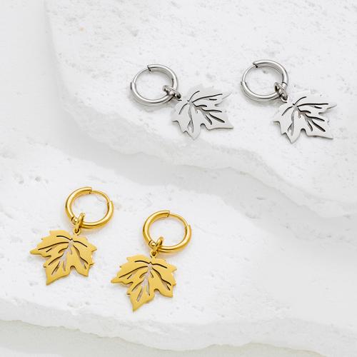 Edelstahl Tropfen Ohrring, 304 Edelstahl, Ahornblatt, plattiert, Modeschmuck, keine, verkauft von Paar