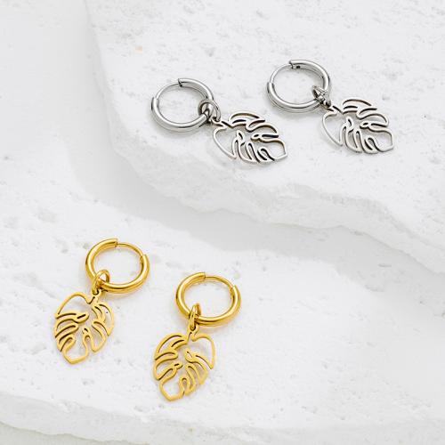 Edelstahl Tropfen Ohrring, 304 Edelstahl, Blatt, plattiert, Modeschmuck, keine, verkauft von Paar