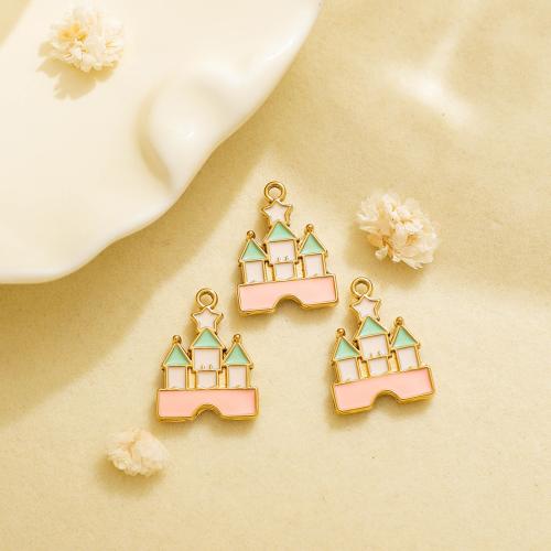Nerezová ocel Šperky Přívěsky, 304 Stainless Steel, Hrad, barva pozlacený, DIY & smalt, smíšené barvy, 10PC/Bag, Prodáno By Bag