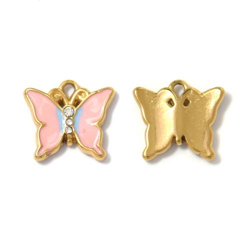 Nerezová ocel zvířat Přívěsky, 304 Stainless Steel, Motýl, DIY & micro vydláždit kubické zirkony & smalt, smíšené barvy, 10PC/Bag, Prodáno By Bag