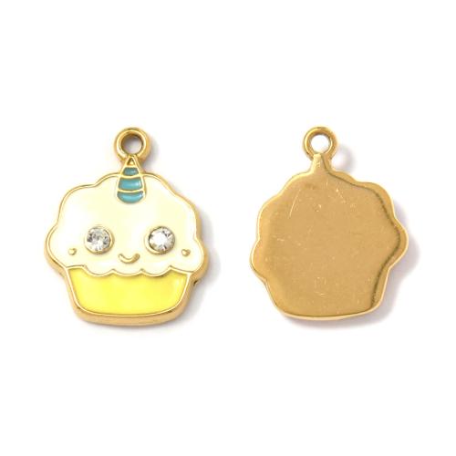 Nerezová ocel Šperky Přívěsky, 304 Stainless Steel, Dort, DIY & micro vydláždit kubické zirkony & smalt, smíšené barvy, 10PC/Bag, Prodáno By Bag