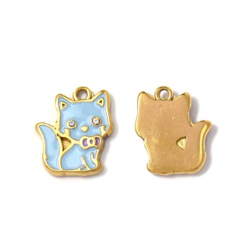 Nerezová ocel zvířat Přívěsky, 304 Stainless Steel, Kočka, DIY & micro vydláždit kubické zirkony & smalt, smíšené barvy, 10PC/Bag, Prodáno By Bag