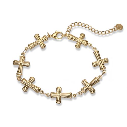 Bijoux bracelet en acier inoxydable, Acier inoxydable 304, croix, Plaqué or 18K, bijoux de mode & pour femme, Vendu par PC