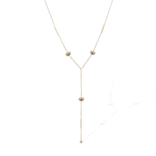 Nerezová ocel šperky náhrdelník, 304 Stainless Steel, 18K pozlacené, módní šperky & micro vydláždit kubické zirkony & pro ženy, Prodáno By PC