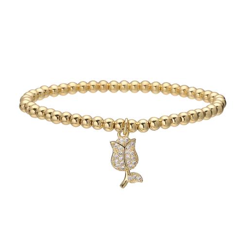 Bracelet cubique en laiton zircon pavent, fleur, Plaqué or 18K, styles différents pour le choix & pavé de micro zircon & pour femme, Vendu par PC