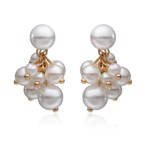 Mosaz pokles náunice, 304 Stainless Steel, s Plastové Pearl, módní šperky & pro ženy, Prodáno By Pair