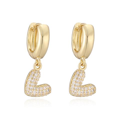 Boucles d'oreilles en laiton zircon cubique pavent, coeur, Plaqué or 18K, styles différents pour le choix & pavé de micro zircon & pour femme, Vendu par paire