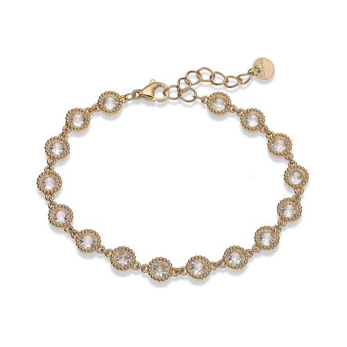 Kubické zirkonie Mikro dláždí mosaz náramek, 304 Stainless Steel, 18K pozlacené, módní šperky & micro vydláždit kubické zirkony & pro ženy, Prodáno By PC