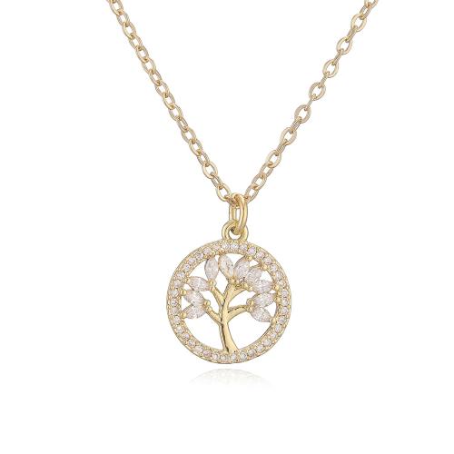 Collier en laiton cubique Zircon Micro Pave, Arbre de vie, Plaqué d'or, styles différents pour le choix & pavé de micro zircon & pour femme & creux, Vendu par PC