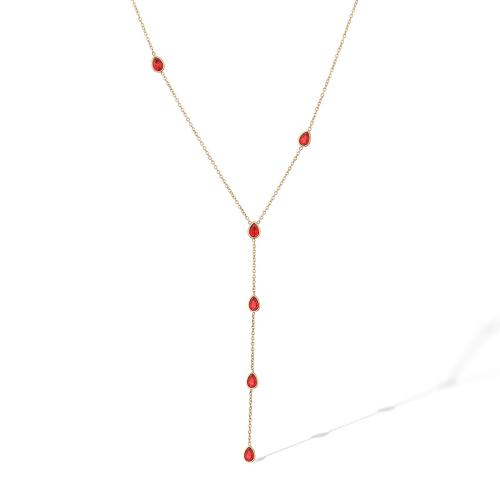 Nerezová ocel šperky náhrdelník, 304 Stainless Steel, 18K pozlacené, módní šperky & micro vydláždit kubické zirkony & pro ženy, více barev na výběr, Prodáno By PC