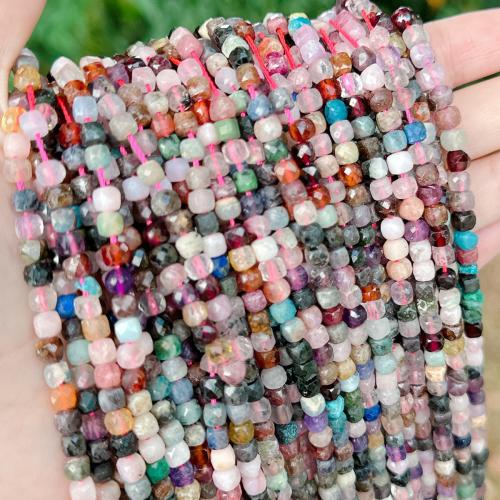 Blandade Gemstone Pärlor, Multi - ädelsten, Square, naturliga & DIY & fasetterad, flerfärgad, 4x4mm, Ca 96PC/Strand, Säljs av Strand